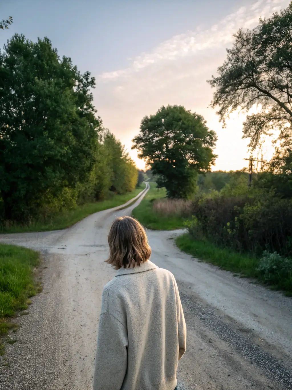 A serene image of a person standing at a crossroads, symbolizing life transitions, with soft, directional light suggesting hope and guidance.